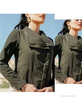 Y2K Anthropologie Marrakech Military Field Jacket Size Medium Moto Utility Green